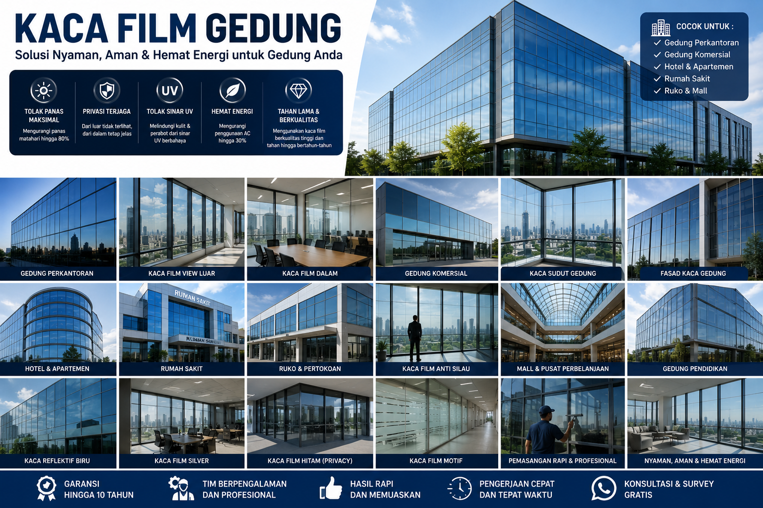 Jasa Pasang Kaca Film Gedung Komersial Jakarta